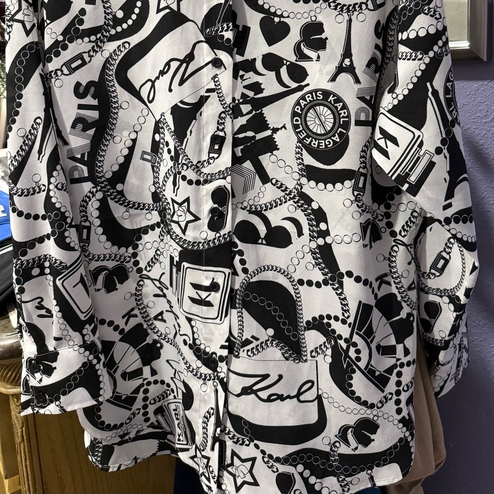 Karl Lagerfeld Paris Black and White Graphic Shirt